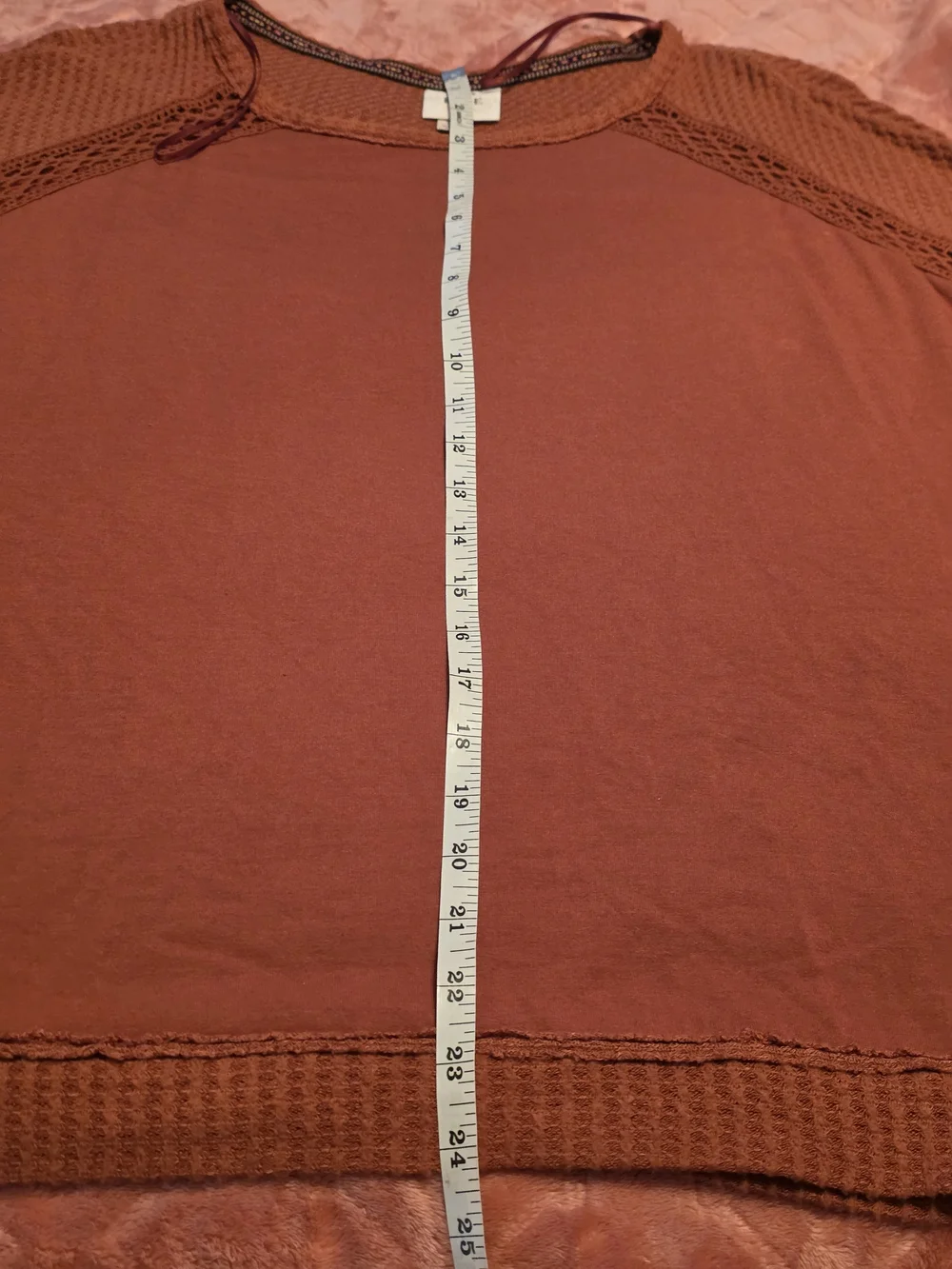 KNOX ROSE Women's Rust Crochet-Sleeve Pullover Top M Euc